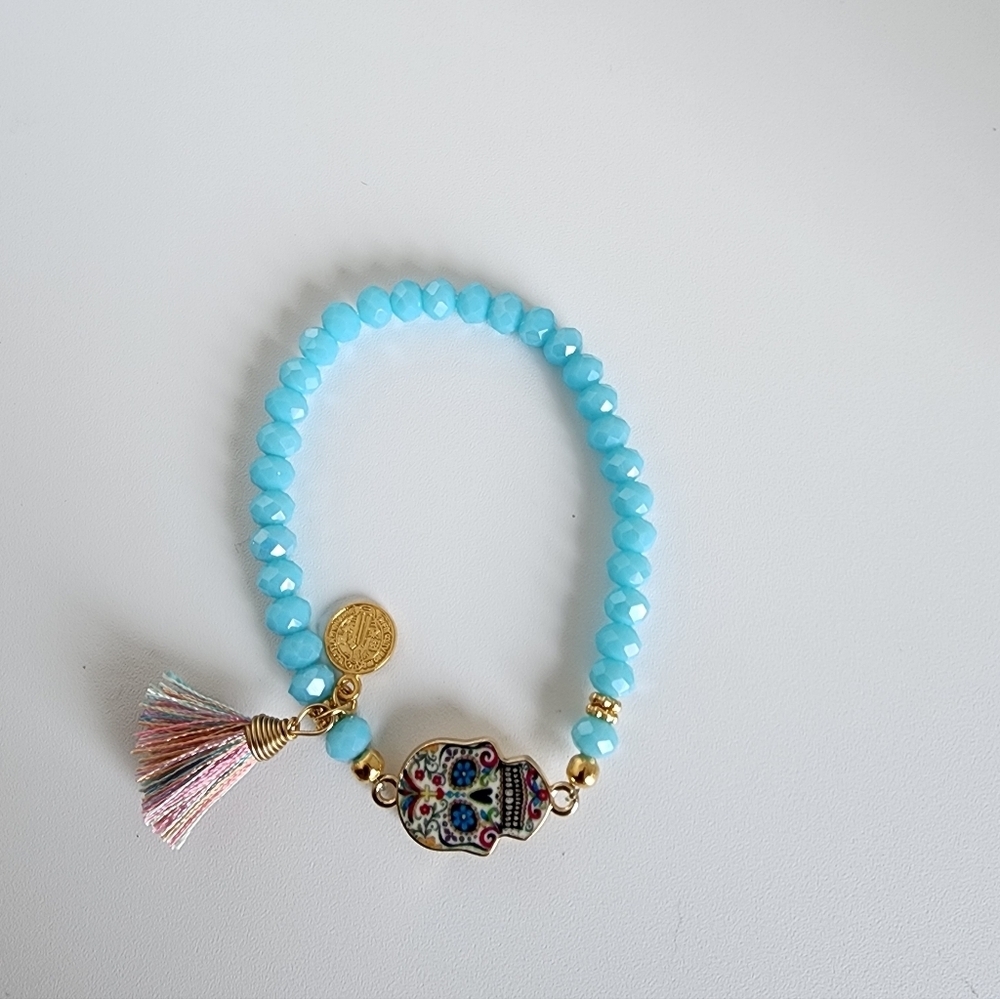 Boho Skull Bracelet Bundle Set + Gold Plated Butterfly Earrings Crystal - Picture 4 of 5